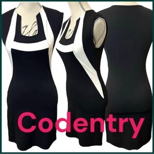 Codentry Black/White U-Neck Sleeveless Fitted Above Knee Dress (M)